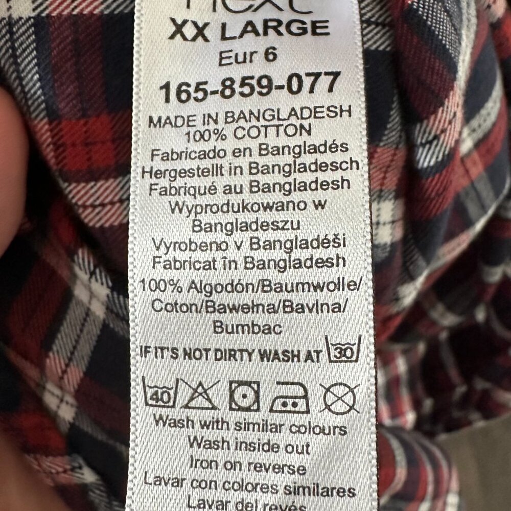 Next Red, White & Blue Check XXL Men's Short-Sleeve Shirt  100% Cotton - Picture 10 of 10